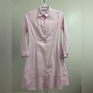 Long length dress shirt in pink and white